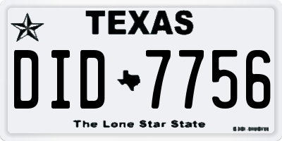TX license plate DID7756
