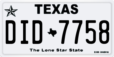 TX license plate DID7758