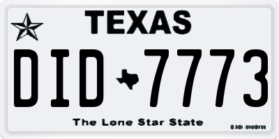 TX license plate DID7773