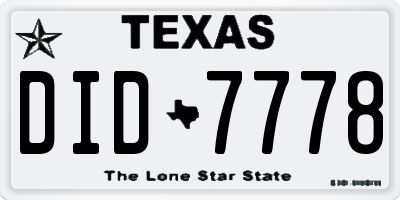 TX license plate DID7778