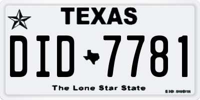 TX license plate DID7781