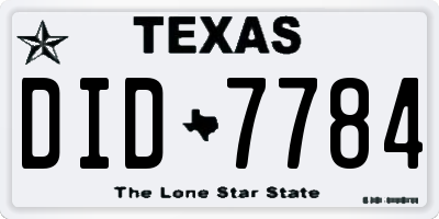 TX license plate DID7784