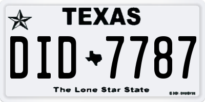 TX license plate DID7787