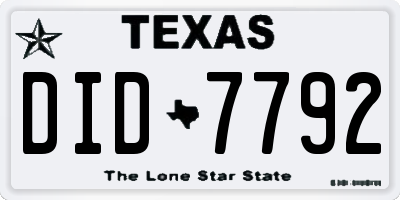 TX license plate DID7792