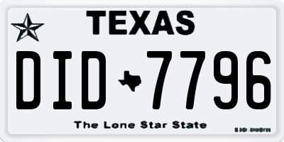 TX license plate DID7796