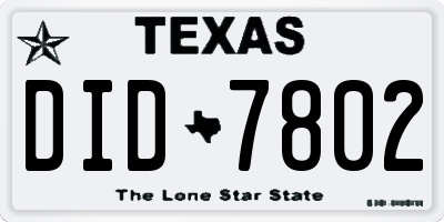 TX license plate DID7802