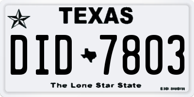 TX license plate DID7803