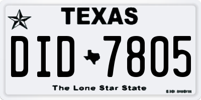 TX license plate DID7805