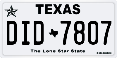 TX license plate DID7807