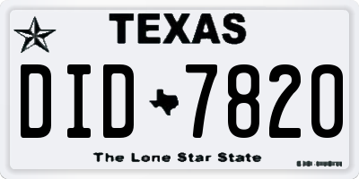 TX license plate DID7820