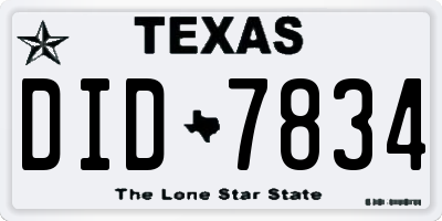 TX license plate DID7834