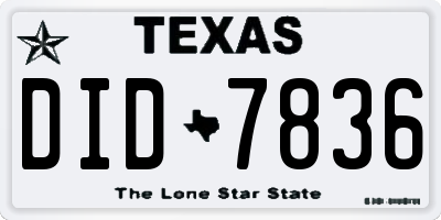TX license plate DID7836