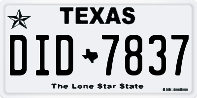 TX license plate DID7837