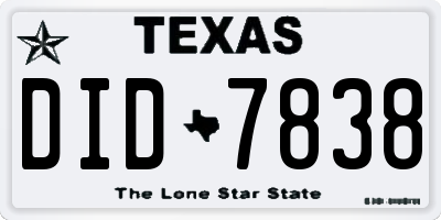 TX license plate DID7838