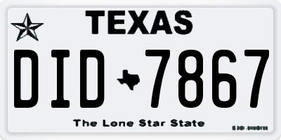 TX license plate DID7867
