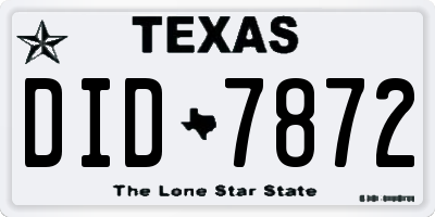 TX license plate DID7872