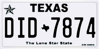TX license plate DID7874