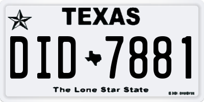 TX license plate DID7881