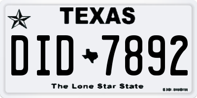 TX license plate DID7892
