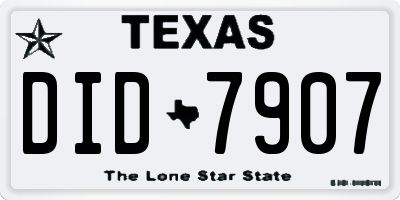 TX license plate DID7907