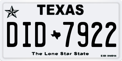 TX license plate DID7922
