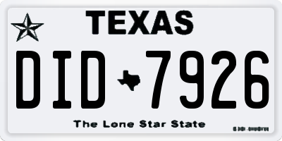 TX license plate DID7926