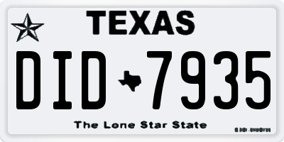 TX license plate DID7935