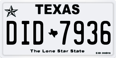 TX license plate DID7936