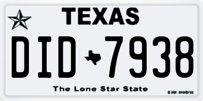 TX license plate DID7938