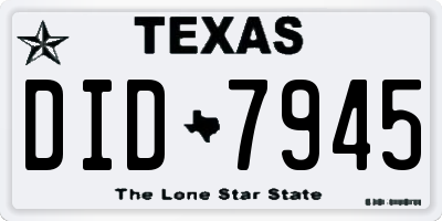 TX license plate DID7945