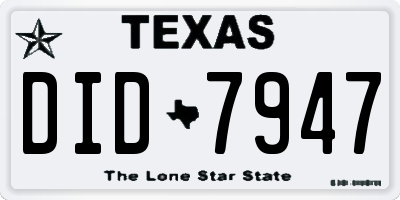 TX license plate DID7947