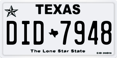 TX license plate DID7948