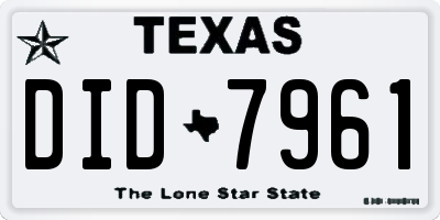 TX license plate DID7961