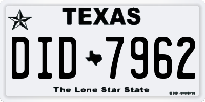 TX license plate DID7962