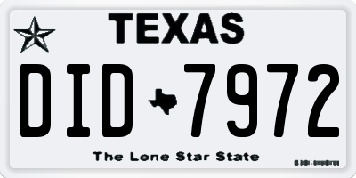 TX license plate DID7972