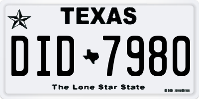 TX license plate DID7980