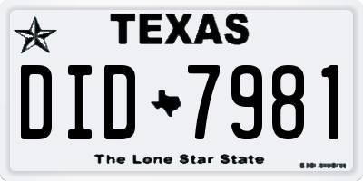 TX license plate DID7981