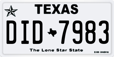 TX license plate DID7983