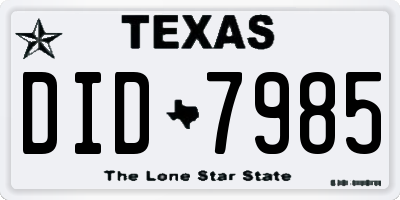 TX license plate DID7985