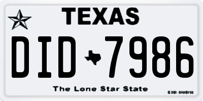 TX license plate DID7986