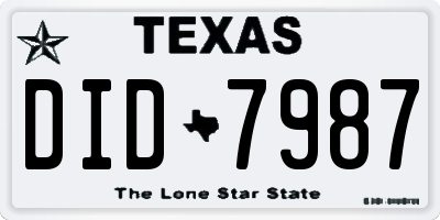 TX license plate DID7987