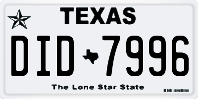 TX license plate DID7996