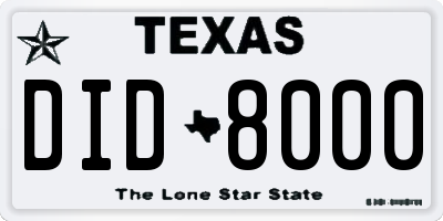 TX license plate DID8000