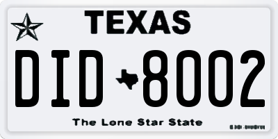 TX license plate DID8002