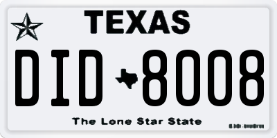 TX license plate DID8008