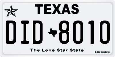 TX license plate DID8010