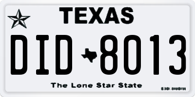 TX license plate DID8013