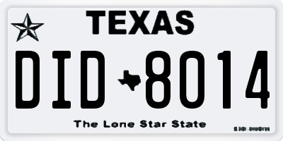 TX license plate DID8014