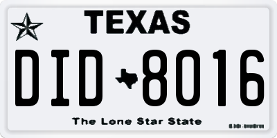 TX license plate DID8016