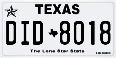 TX license plate DID8018